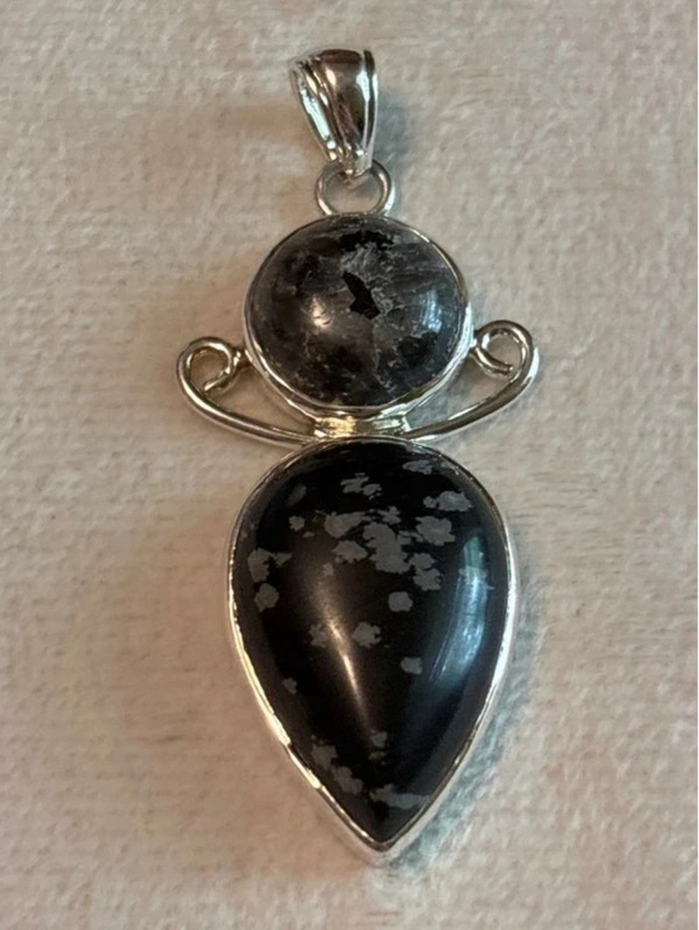 Natural Gemstone Snowflake Obsidian 925 Silver Pendant